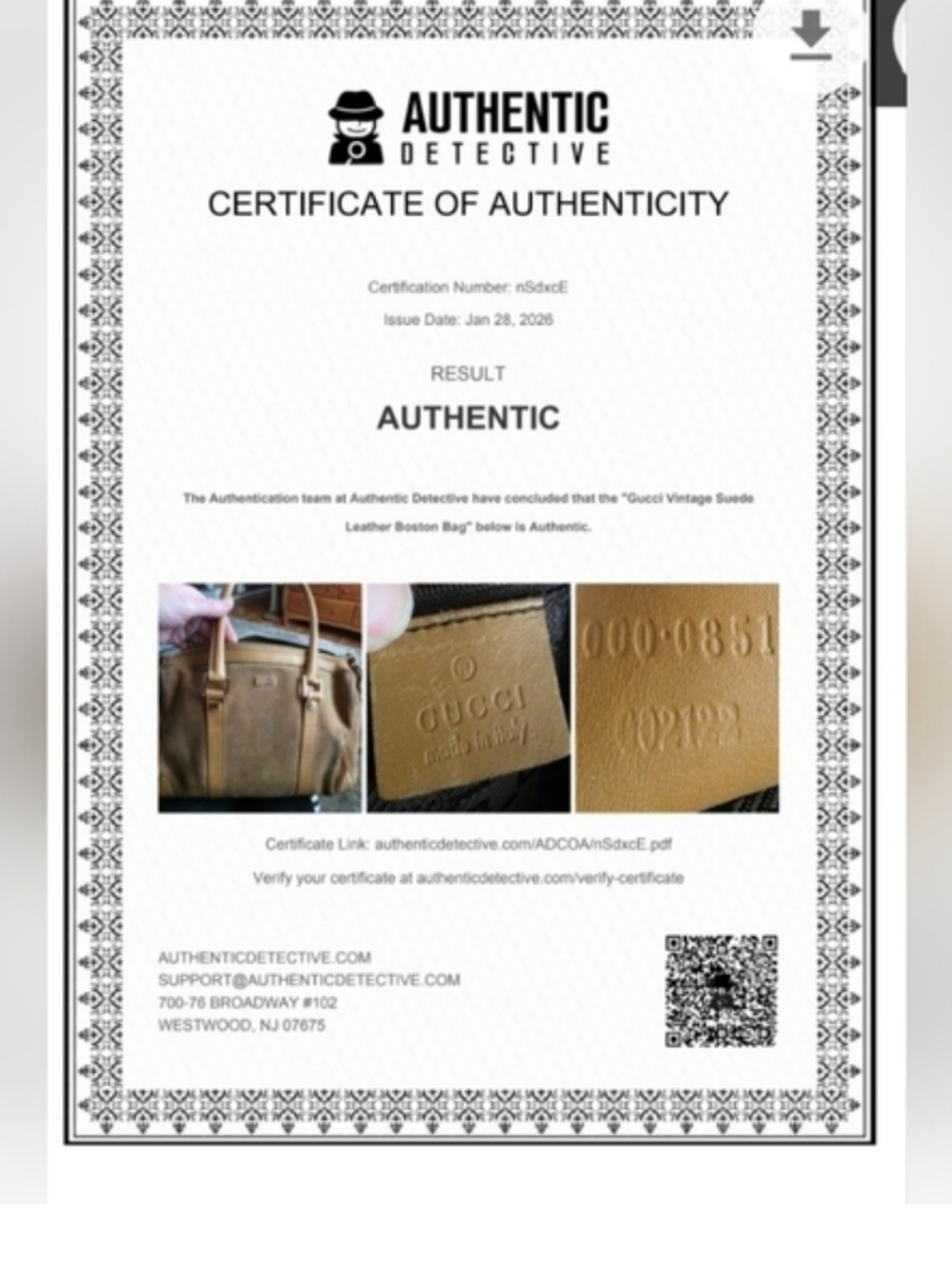 Gucci  Boston Brown/Tan Suede  Bag With C.O.A. - Picture 2 of 11
